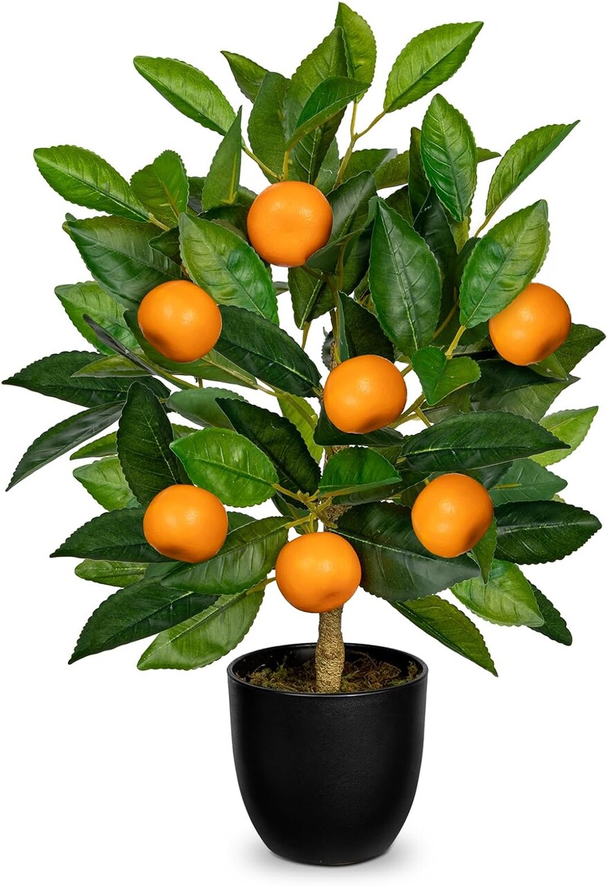 15.7" Artificial Orange Tree in Black Pot – Realistic Faux Citrus Plant for Home, Office, Living Room, Table, or Desk Décor